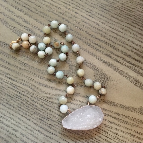 Amazonite and Druzy Quartz Necklace - Picture 2 of 3